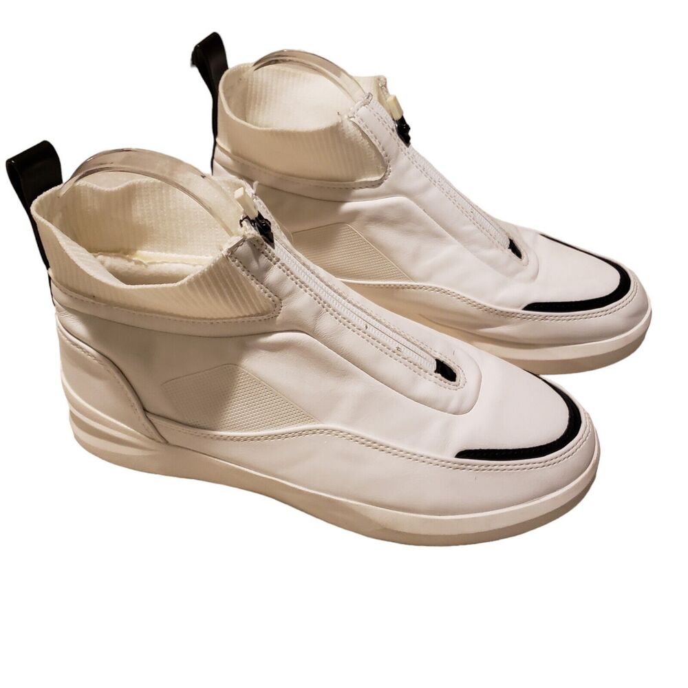 Zara Women zip front white high top  sneakers Sz 38/39 USA 8